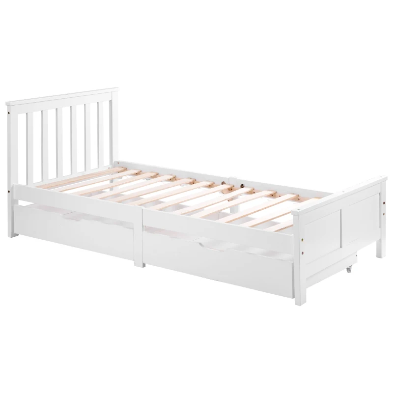 Wooden Solid Pine Divan Storage Bed with Drawers, Single 3ft, 196x100x82 cm, White