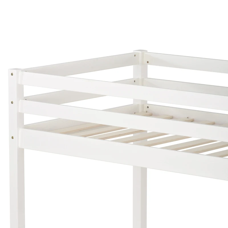 Single 3FT Loft Bed Frame with Desk, High Sleeper Bunk Bed for Children, Solid Pine Wood, 198x97x172 cm, White