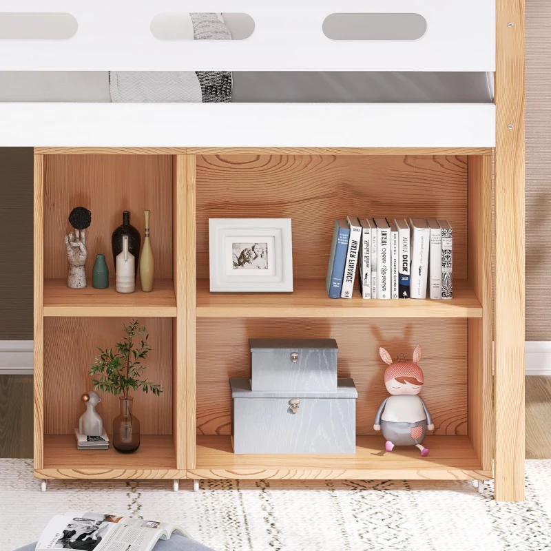 Loft Bed Children Single Sofa Bed Mid Sleeper with Movable Cabinet and Storage, 3FT Bed 200x101x100 cm, White