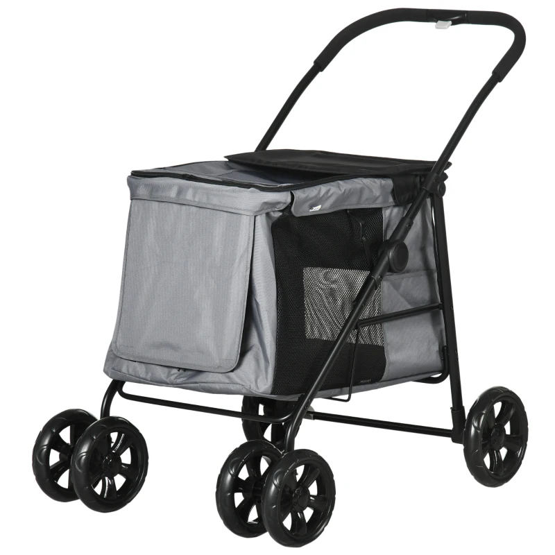 PawHut Hundebuggy Hundewagen bis 20 kg Klappbar 3 Seitentasche 102 cm x 62 cm x 105 cm Grau