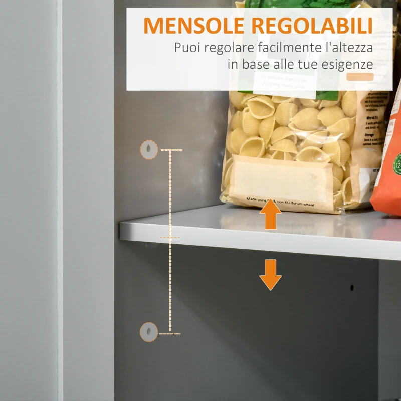 HOMCOM Carrello da Cucina Multiuso in Legno con 2 Cassetti, Armadietto e 4 Ruote, 104x46x91cm, Grigio
