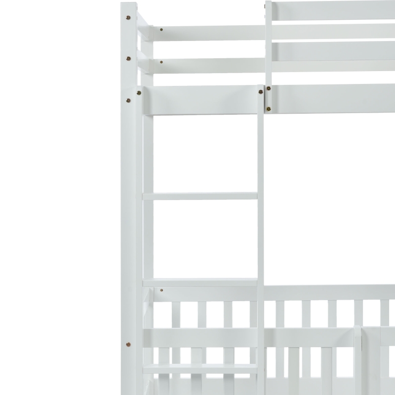 Children's Bunk Bed with Safety Railings and Right-Angled Ladder, Solid Pine Wood, Kids Storage Solution, 198x101.5x150 cm, White