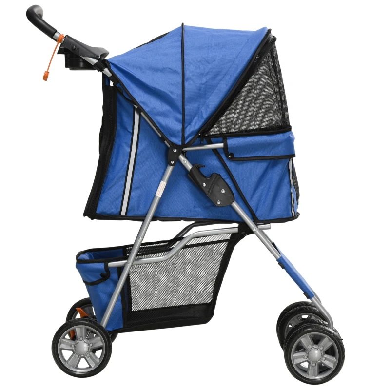 PawHut Hundebuggy Hundewagen bis 10 kg Klappbar Regenschutz Bodenkorb 2 Becherhalter 75 cm x 45 cm x 97 cm, Blau