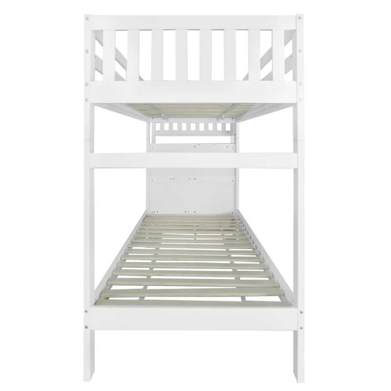 Triple Bunk Bed, Solid Pine Wood Frame with Ladder and Four Drawers, Space-Saving Design, 247x95x48.5 cm, White