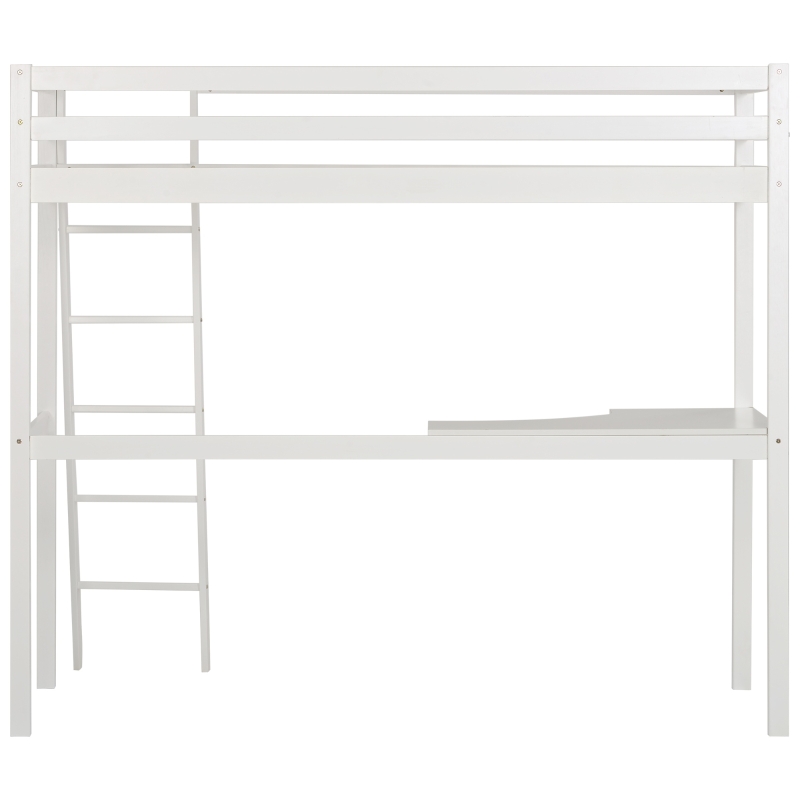Single 3FT Loft Bed Frame with Desk, High Sleeper Bunk Bed for Children, Solid Pine Wood, 198x97x172 cm, White