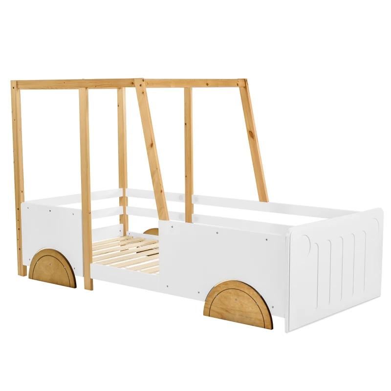 Children's Jeep Bed with MDF Wheels and Pine Frame, Kids SUV Ride On Car Style, 197x95x124 cm, White