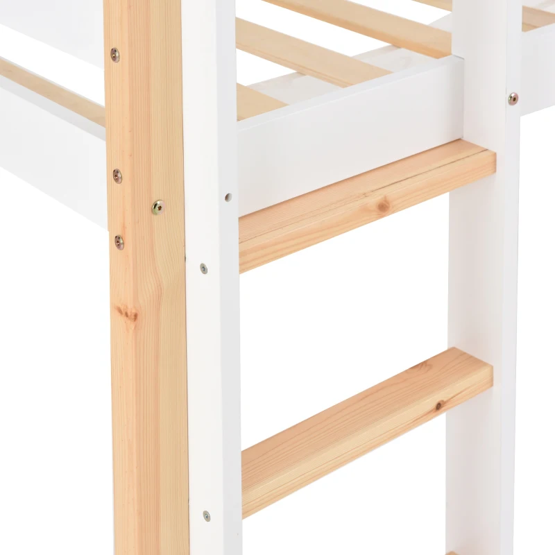 Loft Bed Children Single Sofa Bed Mid Sleeper with Movable Cabinet and Storage, 3FT Bed 200x101x100 cm, White