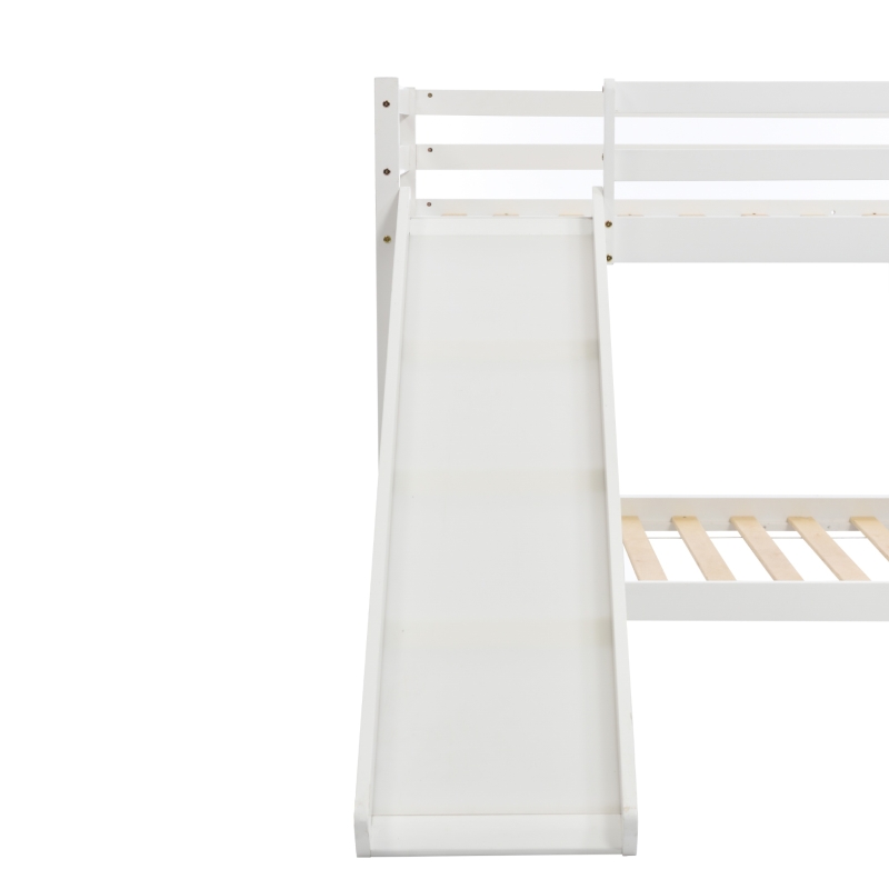 Children's Cabin Bunk Bed Frame with Slide & Ladder, Adjustable Lower Bed, Kids Storage, 207x215x110cm, White