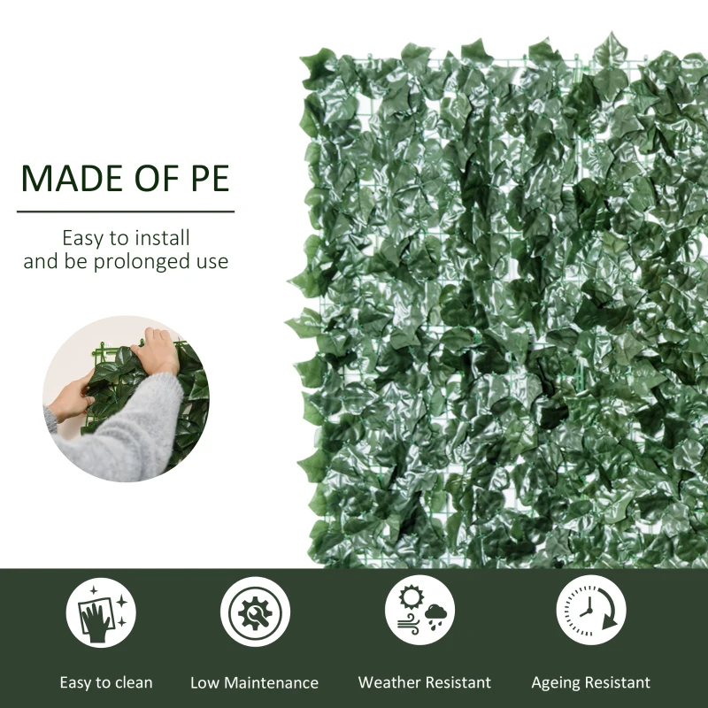 Outsunny Gard Artificial în Rolă pentru Balcon și Grădină din PE anti-UV, Gard Viu Fals cu Frunze, 300x150 cm, Verde(m-4)
