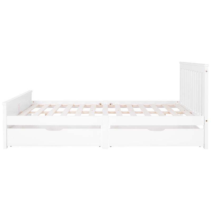 Wooden Solid Pine Divan Storage Bed with Drawers, Double Bed Frame for Adults and Kids, 196x146x82 cm, White