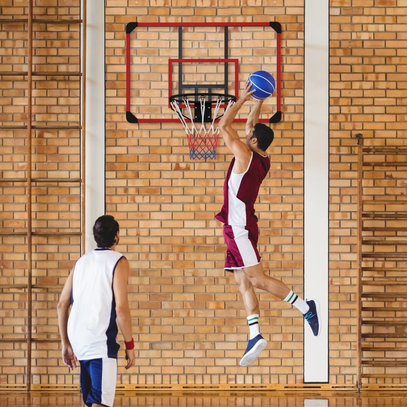 SPORTNOW Basketbalring voor Wandmontage, Binnen/Buiten, Stevige PC-Achterkant, Nylonnet, Stalen Rand, 113x61x73 cm