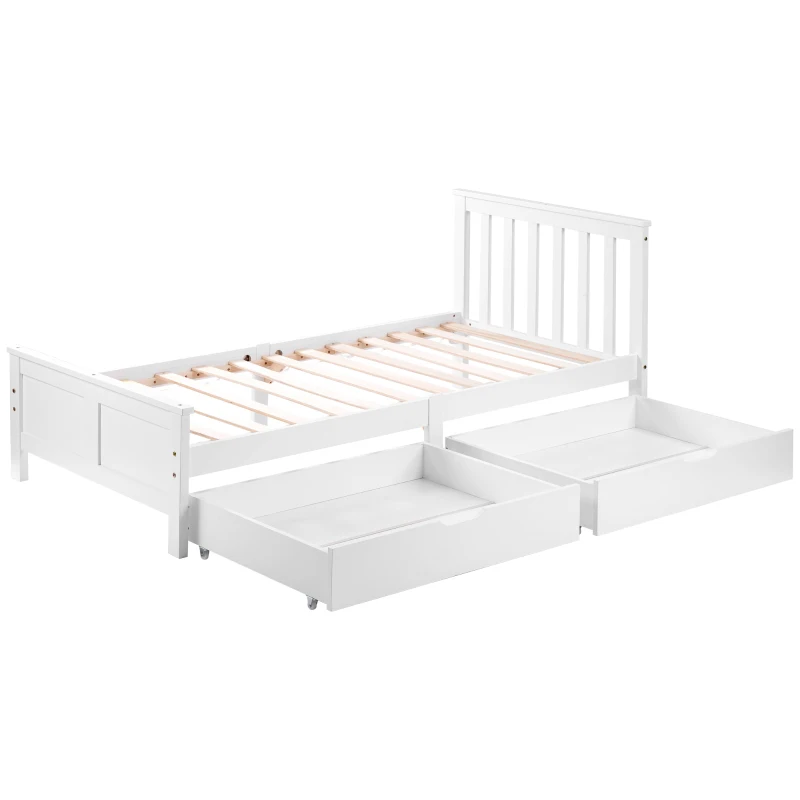 Wooden Solid Pine Divan Storage Bed with Drawers, Single 3ft, 196x100x82 cm, White