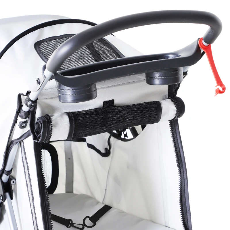 PawHut Hundewagen Hundebuggy bis 10 kg Klappbar Bodenkorb 2 Becherhalter verstellbares Vordach Grau