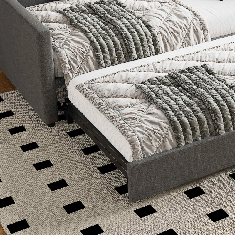 Upholstered Single Sofa Bed with Pull-Out Bottom Bed, Converts to Double Sofa Bed, Space-Saving Daybed, 203x191x73 cm, Gray