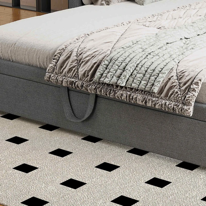 Upholstered Single Sofa Bed with Pull-Out Bottom Bed, Converts to Double Sofa Bed, Space-Saving Daybed, 203x191x73 cm, Gray