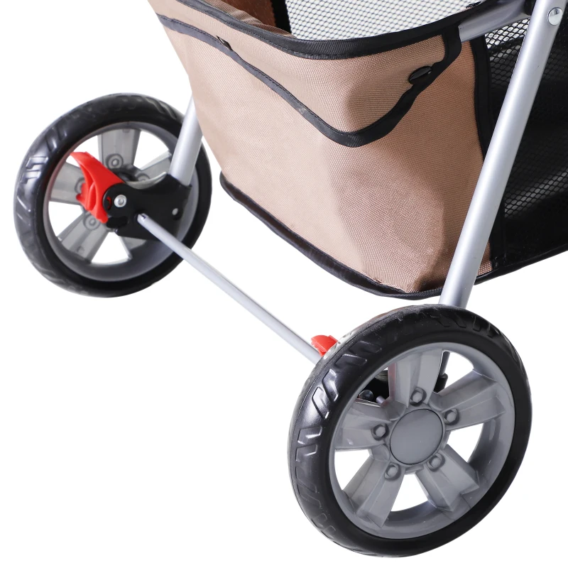 PawHut Hundebuggy Hundewagen bis 10 kg Klappbar Bodenkorb 2 Becherhalter Sonnendach Kaffeebraun