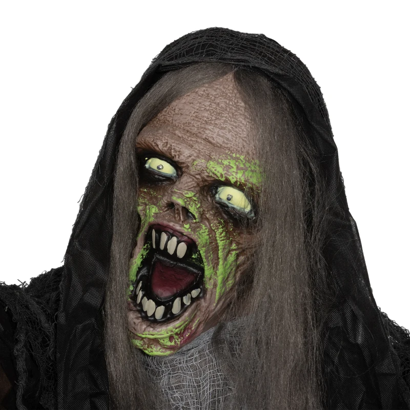 HOMCOM Groen Monster, Halloween Decoratie, Griezelige Geluidseffecten, Rode Ogen, Beweegbaar, 183 cm