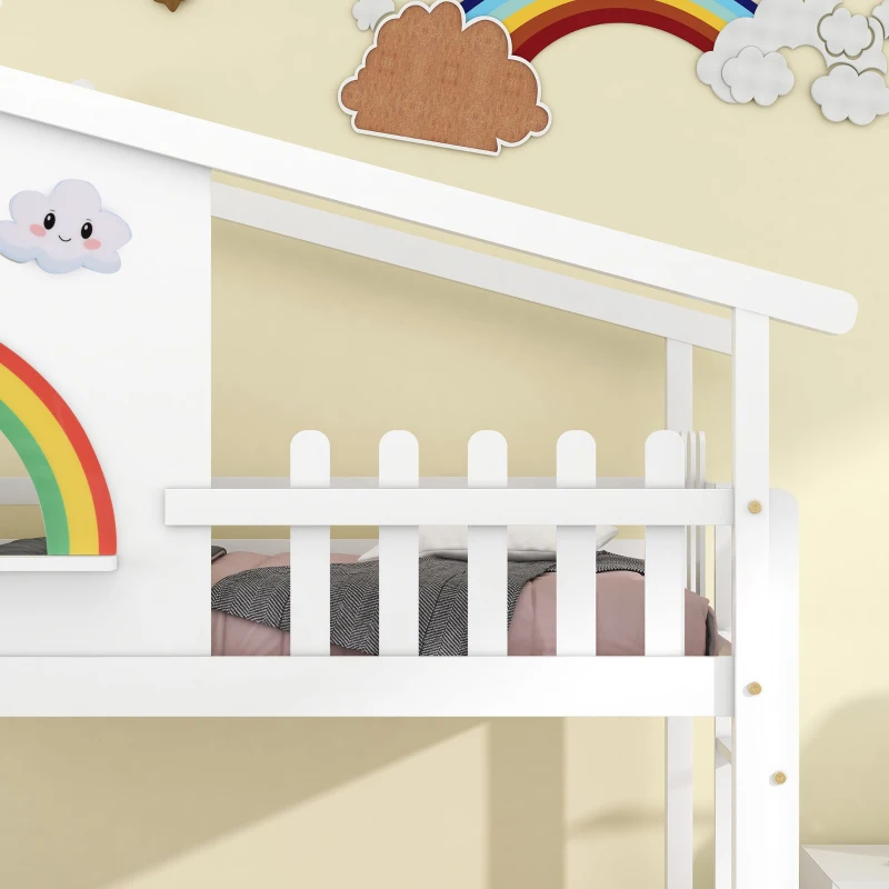 Children's Bunk Bed Frame with Ladder, House Bed, Space-Saving Design, Ideal for Kids' Room Storage, 200.5x98.5x189.5 cm, White