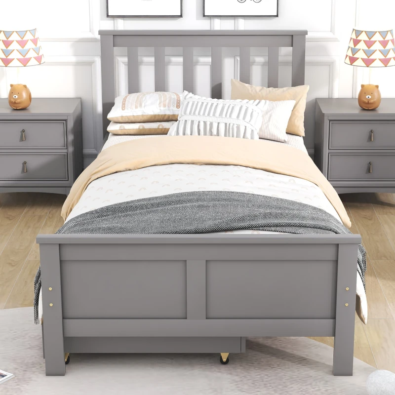 Wooden Pine Divan Storage Bed with Drawers, Solid Slatted Base, 3ft Single, 196x100x82 cm, Gray