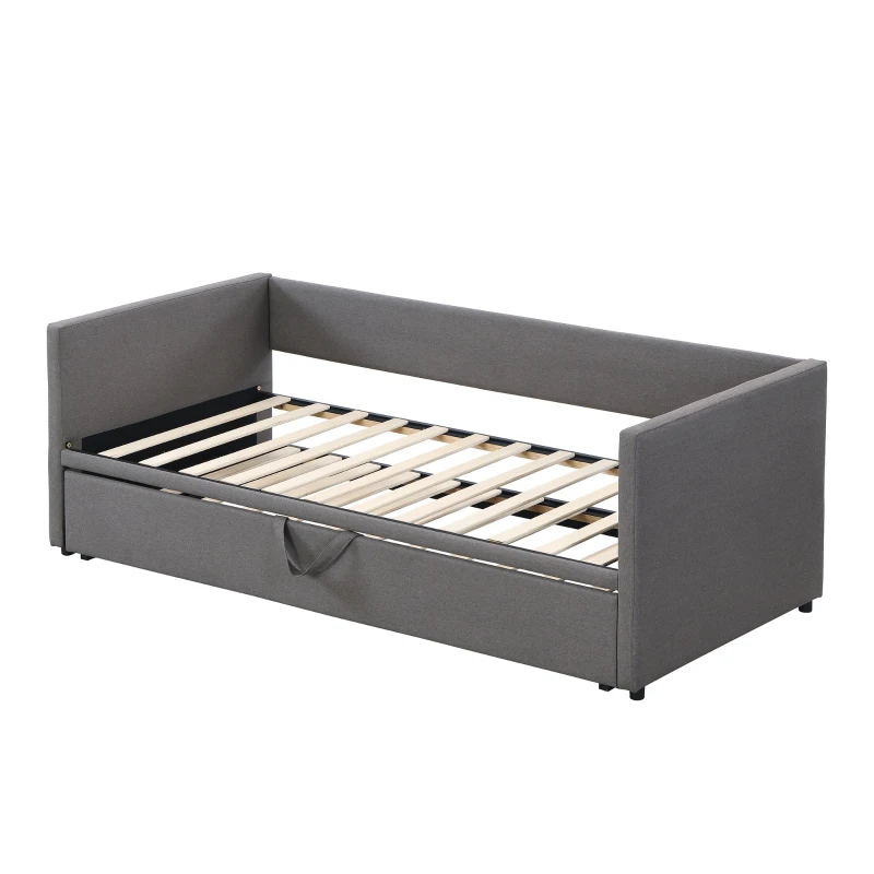 Upholstered Single Sofa Bed with Pull-Out Bottom Bed, Converts to Double Sofa Bed, Space-Saving Daybed, 203x191x73 cm, Gray