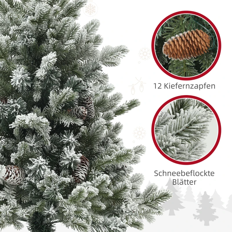 HOMCOM Kerstboom met Dennenappels, Sneeuwbedekt, Vlamvertragend, Stabiel, Ø60 x 100H cm, Groen/Goud