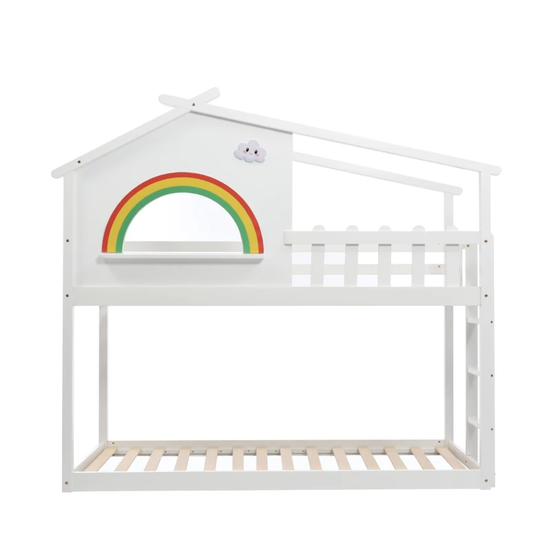 Children's Bunk Bed Frame with Ladder, House Bed, Space-Saving Design, Ideal for Kids' Room Storage, 200.5x98.5x189.5 cm, White