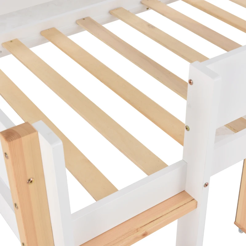 Loft Bed Children Single Sofa Bed Mid Sleeper with Movable Cabinet and Storage, 3FT Bed 200x101x100 cm, White