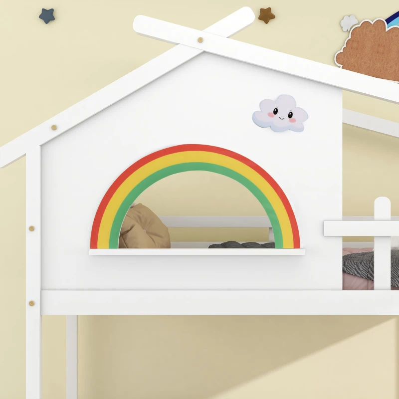 Children's Bunk Bed Frame with Ladder, House Bed, Space-Saving Design, Ideal for Kids' Room Storage, 200.5x98.5x189.5 cm, White