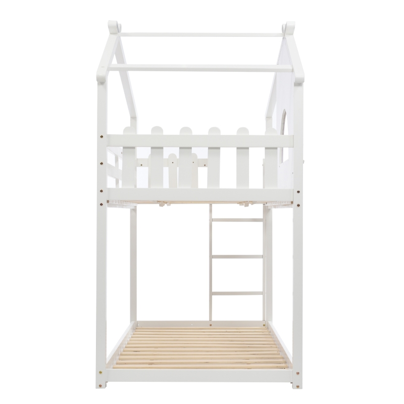 Children's Bunk Bed Frame with Ladder, House Bed, Space-Saving Design, Ideal for Kids' Room Storage, 200.5x98.5x189.5 cm, White