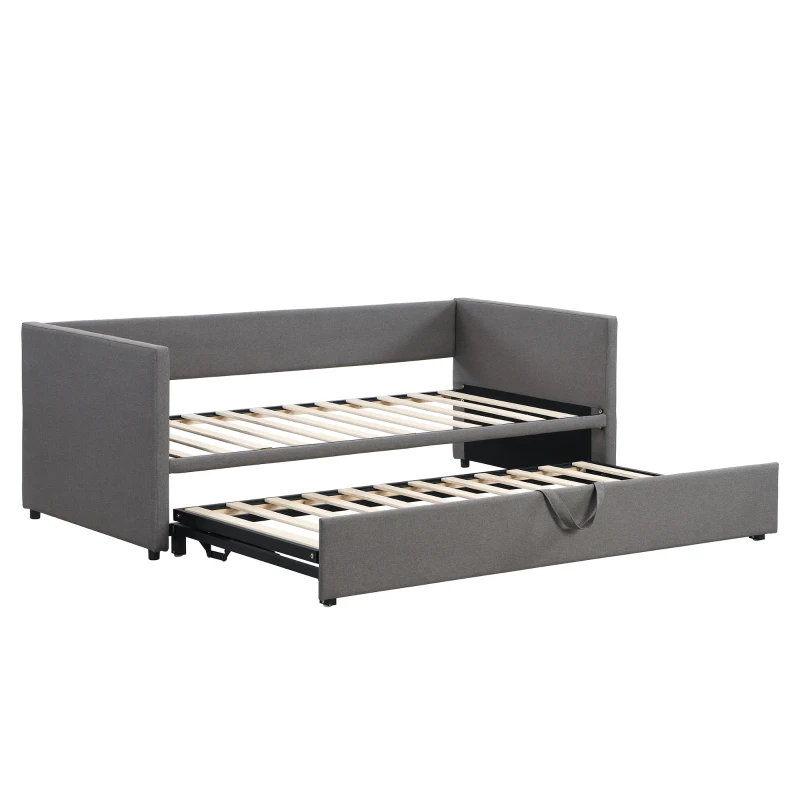 Upholstered Single Sofa Bed with Pull-Out Bottom Bed, Converts to Double Sofa Bed, Space-Saving Daybed, 203x191x73 cm, Gray