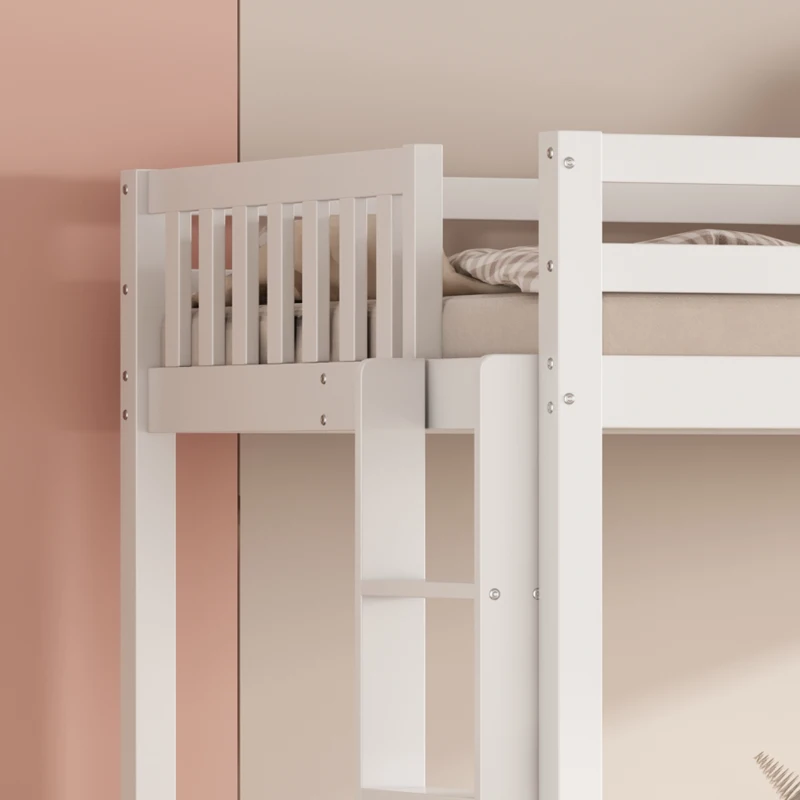 Triple Bunk Beds with Side Ladder, Safety Rails, Pine Frame, 205x146.5x165 cm, White