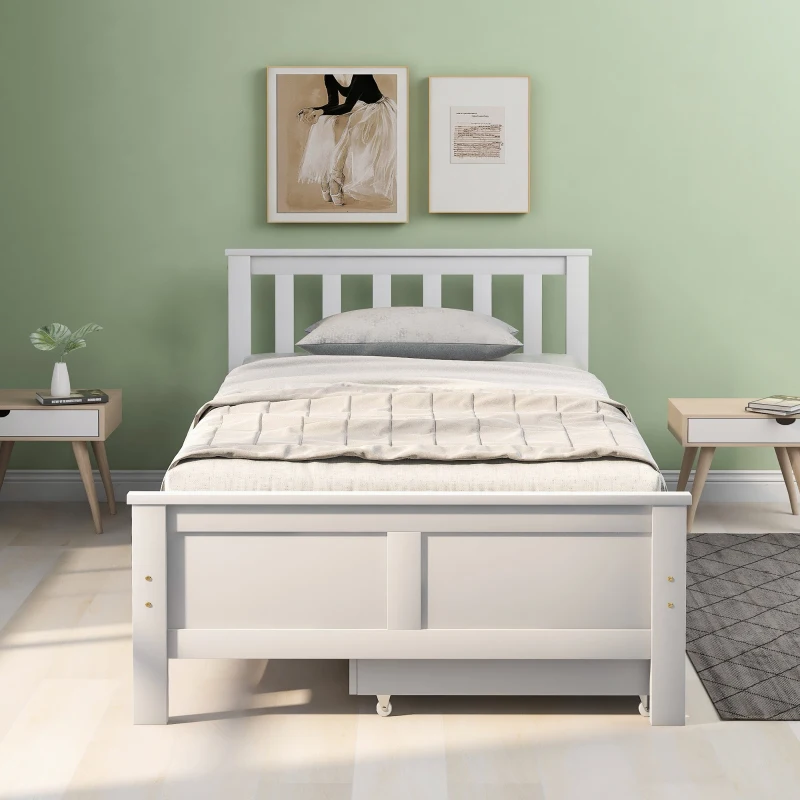 Wooden Solid Pine Divan Storage Bed with Drawers, Single 3ft, 196x100x82 cm, White