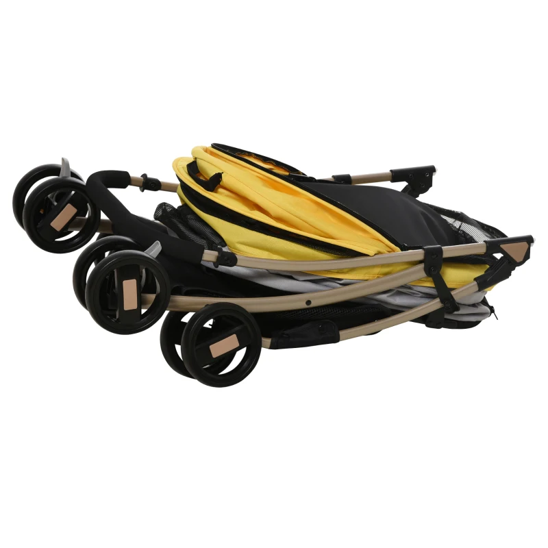 PawHut 2-in-1 Hundebuggy Hundetrolley bis 10 kg klappbar Tragtasche Bodenkorb  82 cm x 49,5 cm x 98 cm Gelb