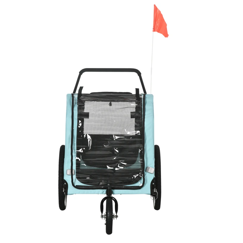 PawHut 2-in-1 Hundeanhänger Hundewagen Fahrradanhänger bis 30kg klappbar Schiebefunktion 2 Eingänge Netzfenster Sonnenschutz Stahlrahmen hellblau 170 x 77 x 90 cm