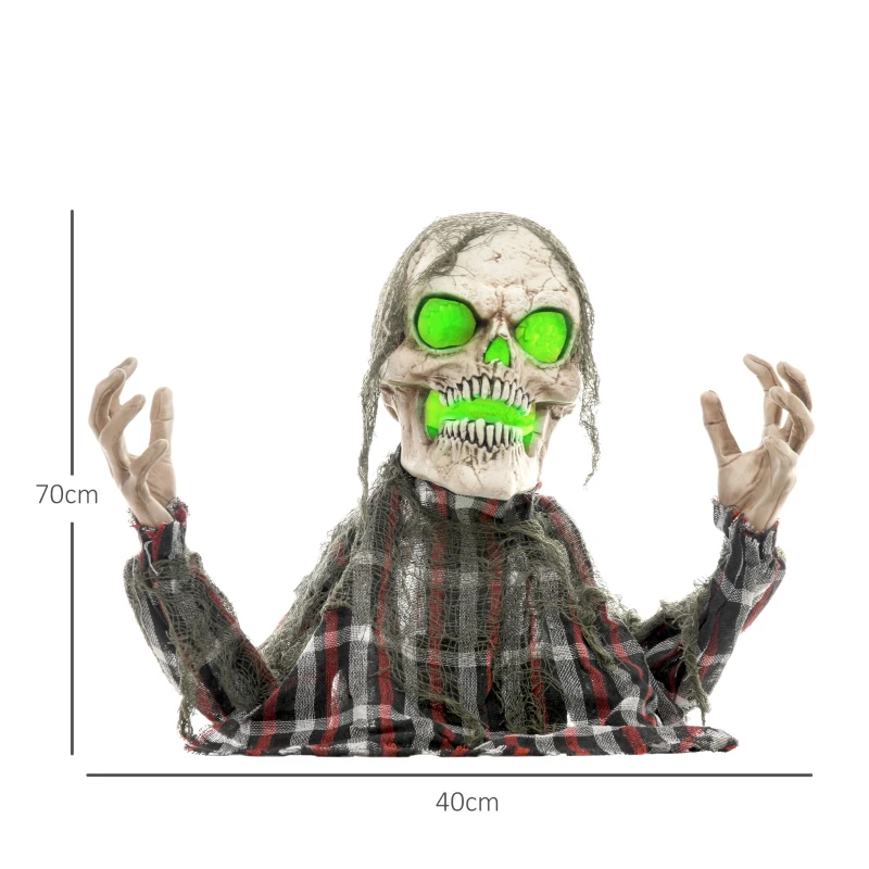 HOMCOM Halloween Decoratie Grondverschijning-Skelet, Buigzame Armen, Gloeiende Ogen, Griezelig Huilen