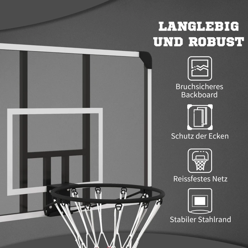 SPORTNOW Basketbalring, Onbreekbare Achterwand, In Hoogte Verstelbaar, Indoor & Outdoor, Stalen Frame, Zwart
