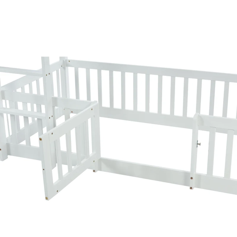 Children's Bunk Bed with Safety Railings and Right-Angled Ladder, Solid Pine Wood, Kids Storage Solution, 198x101.5x150 cm, White