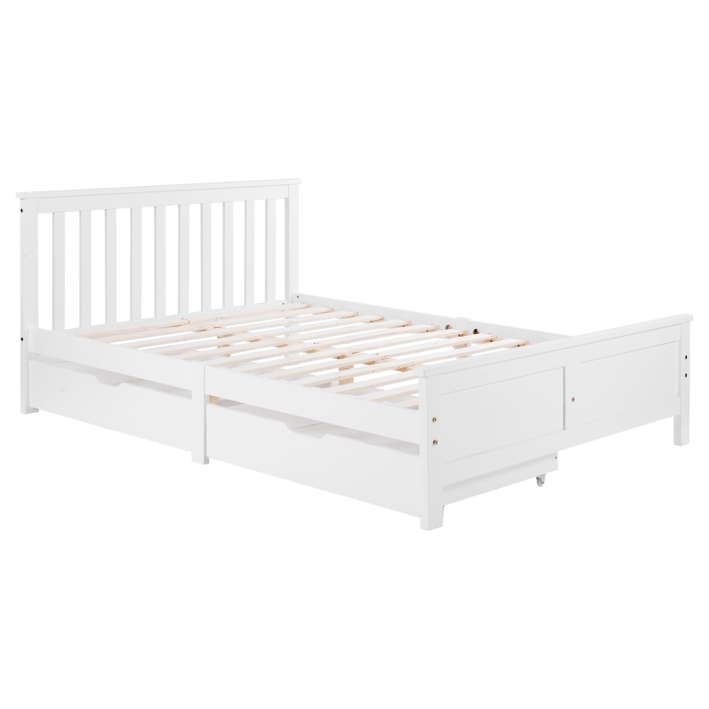 Wooden Solid Pine Divan Storage Bed with Drawers, Double Bed Frame for Adults and Kids, 196x146x82 cm, White