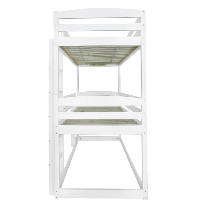 Triple Bunk Bed with Ladder, Solid Pine Wood Frame, Space-Saving Design, 195x96.5x191.5 cm, White