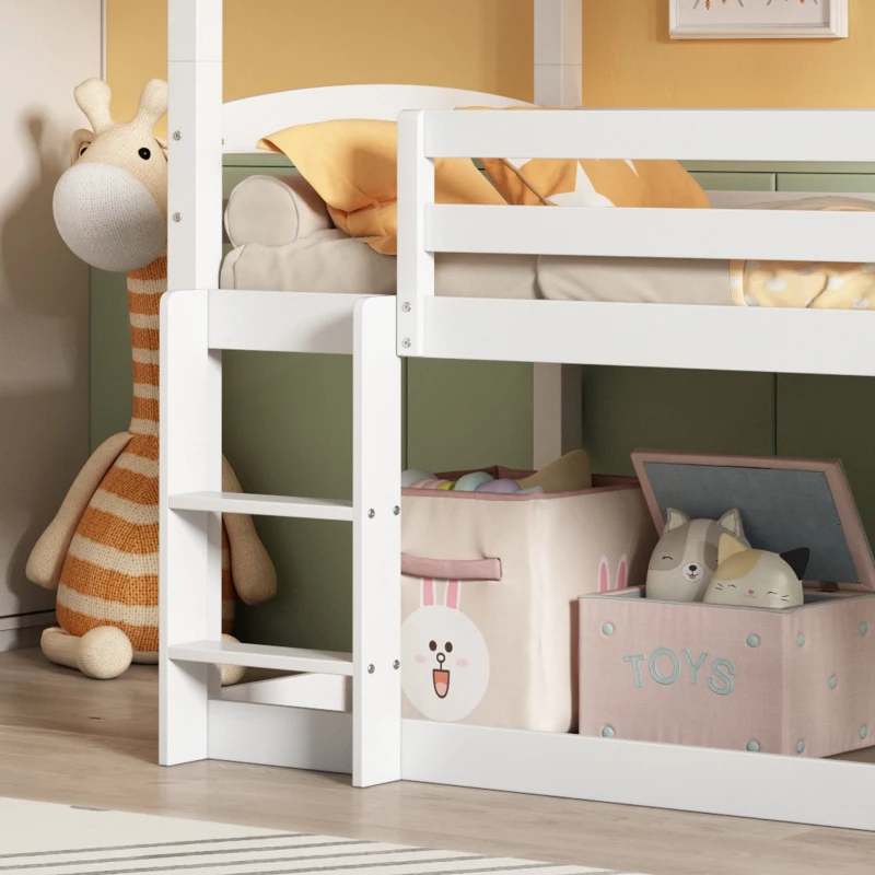 Triple Bunk Bed with Ladder, Solid Pine Wood Frame, Space-Saving Design, 195x96.5x191.5 cm, White