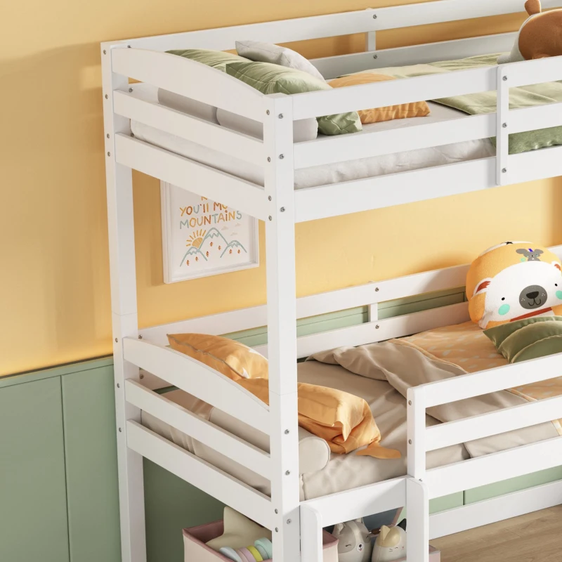 Triple Bunk Bed with Ladder, Solid Pine Wood Frame, Space-Saving Design, 195x96.5x191.5 cm, White