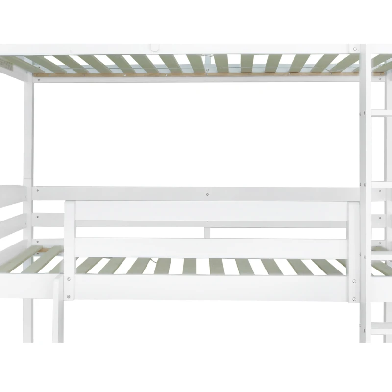 Triple Bunk Bed with Ladder, Solid Pine Wood Frame, Space-Saving Design, 195x96.5x191.5 cm, White