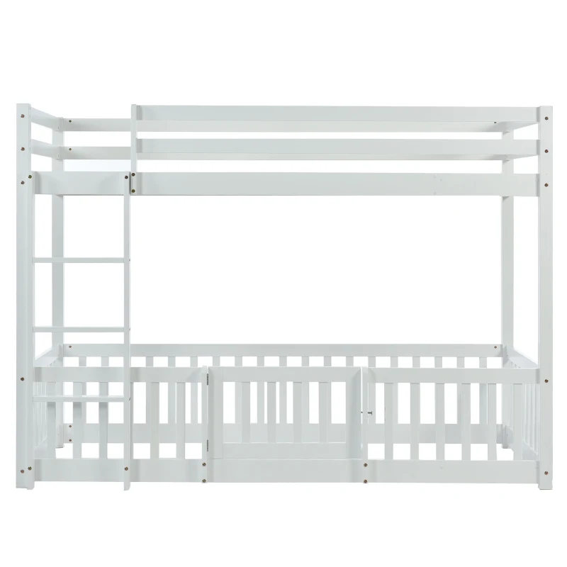 Children's Bunk Bed with Safety Railings and Right-Angled Ladder, Solid Pine Wood, Kids Storage Solution, 198x101.5x150 cm, White