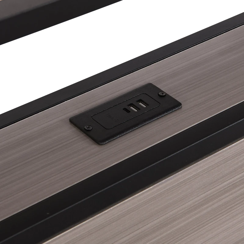 Metal Double Bed with LED Light Strip, 4 Drawers, and 3 USB Ports, , Ideal for Home and Bedroom Furniture, 207x135.5x105 cm, Gray