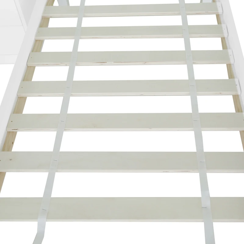 Triple Bunk Beds with Side Ladder, Safety Rails, Pine Frame, 205x146.5x165 cm, White