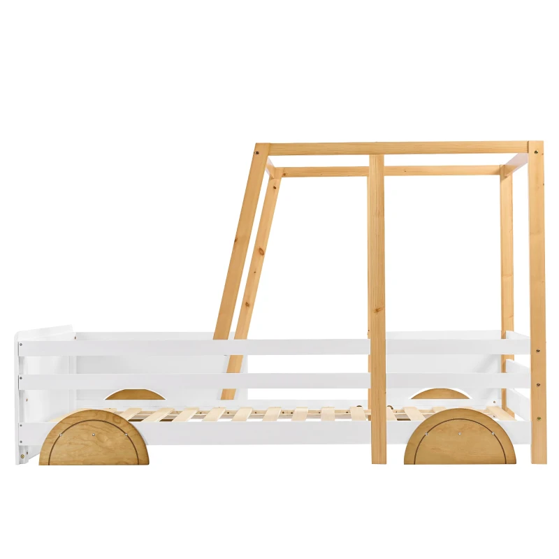 Children's Jeep Bed with MDF Wheels and Pine Frame, Kids SUV Ride On Car Style, 197x95x124 cm, White