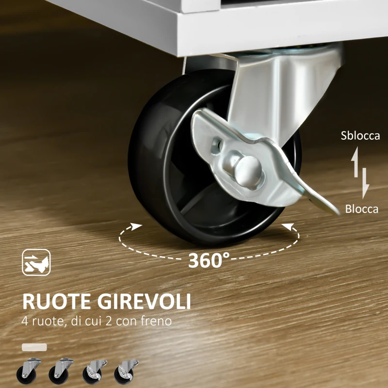 HOMCOM Carrello da Cucina Multiuso in Legno con 2 Cassetti, Armadietto e 4 Ruote, 104x46x91cm, Grigio