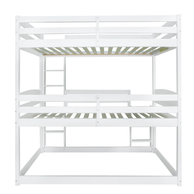 Triple Bunk Bed with Ladder, Solid Pine Wood Frame, Space-Saving Design, 195x96.5x191.5 cm, White