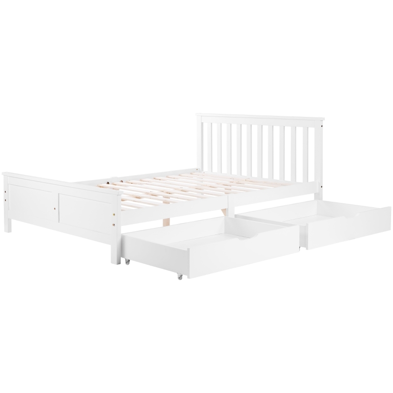 Wooden Solid Pine Divan Storage Bed with Drawers, Double Bed Frame for Adults and Kids, 196x146x82 cm, White