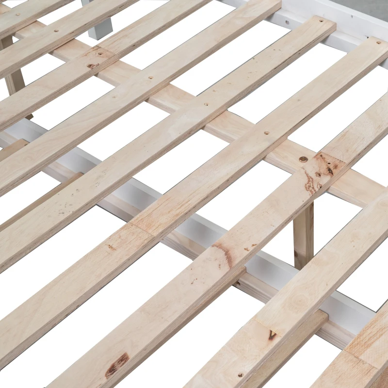 Bunk Bed with Stairs and Trundle, Solid Pine Wood Frame, Converts to Two Single Beds, Ideal for Guest Rooms and Kids' Storage, 213.3x108x159 cm, White